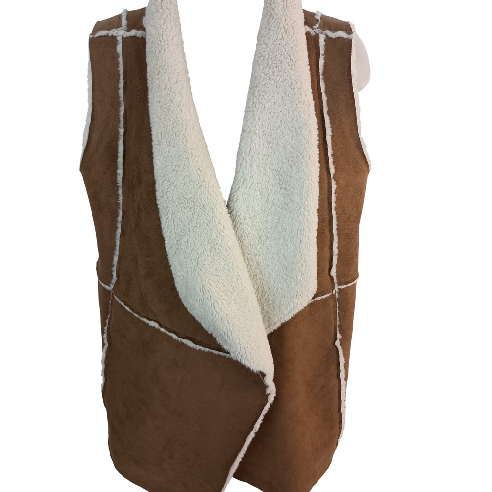 natural reflections western cowgirl brown tan suede sherpa sleeveless XS vest‎